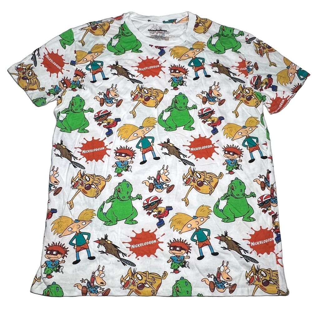 Nickelodeon All Over Print T-shirt Men Large White Aop Logo Print47857